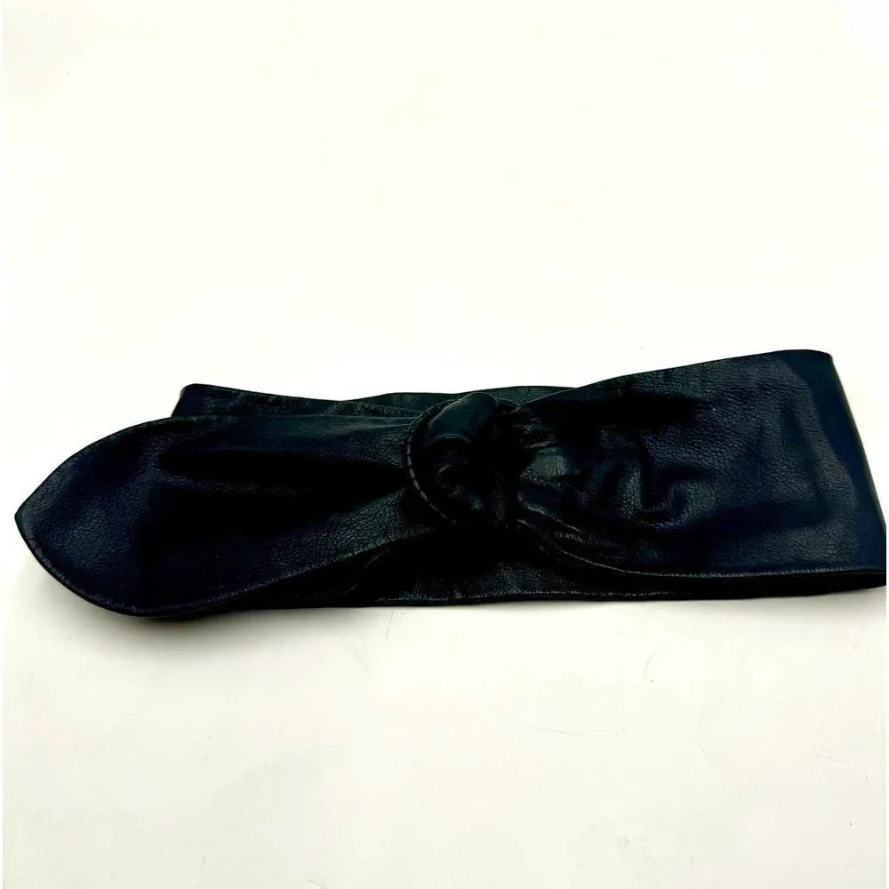 Auth Vtg Christian Dior Supple Black Leather Sash Wide Waist Size US S Belt